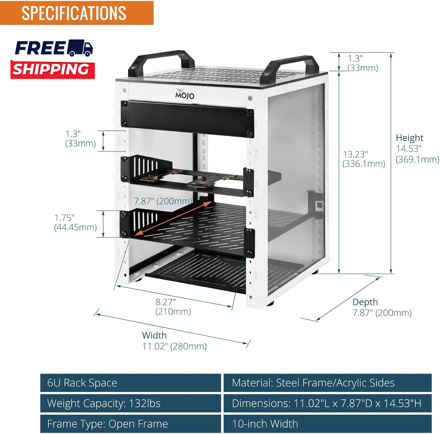 6U Network Rack 10 Inch Mini Server Rack with 2 Side Translucent Panels & 2 Top