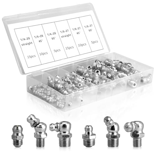 60Pcs Galvanized Steel Grease Fittings Kit, SAE 1/4" & 1/8" Grease Zerks
