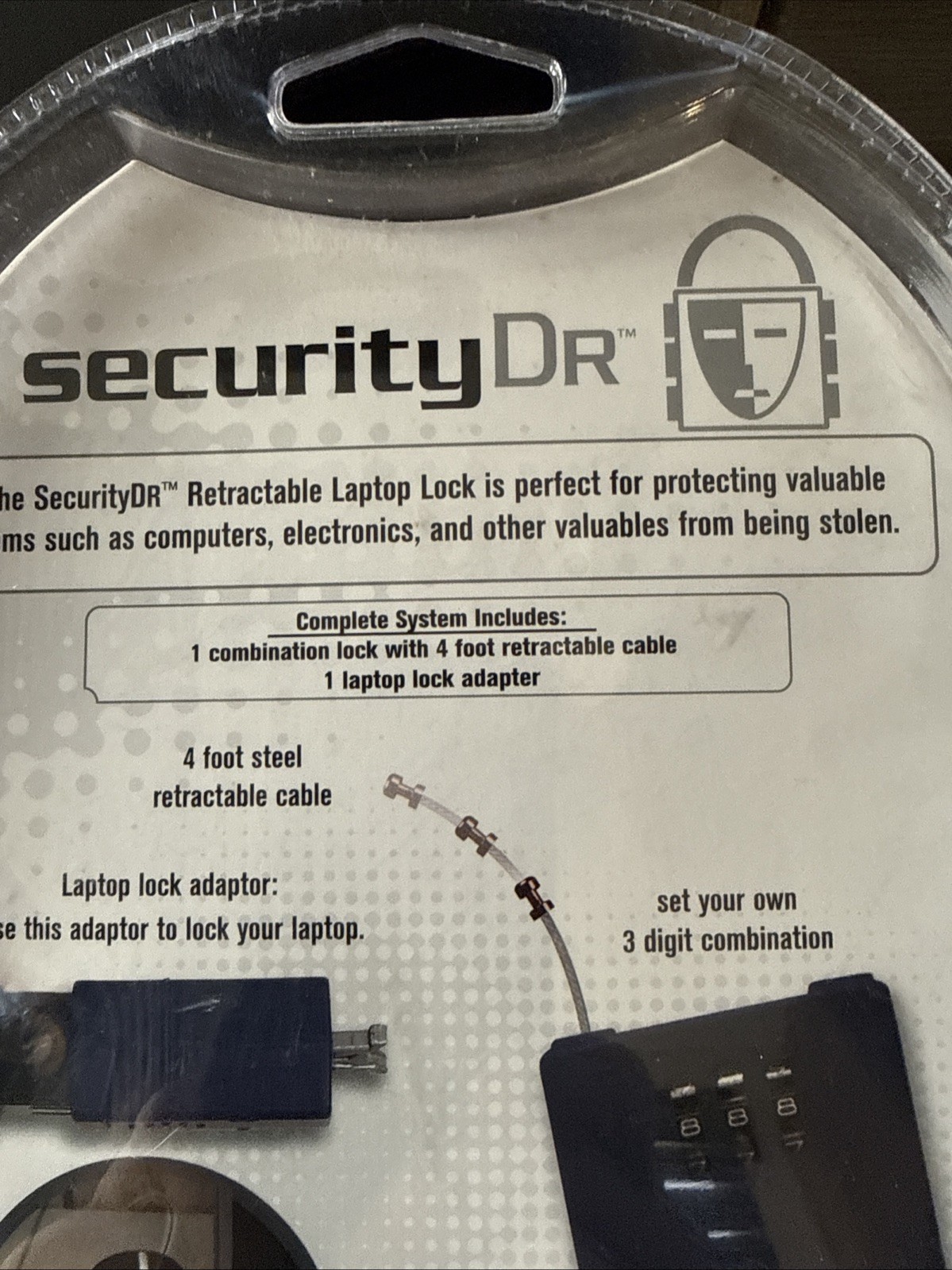 Security DR. Retractable Laptop Lock Clamshell Packaging NEW SEALED