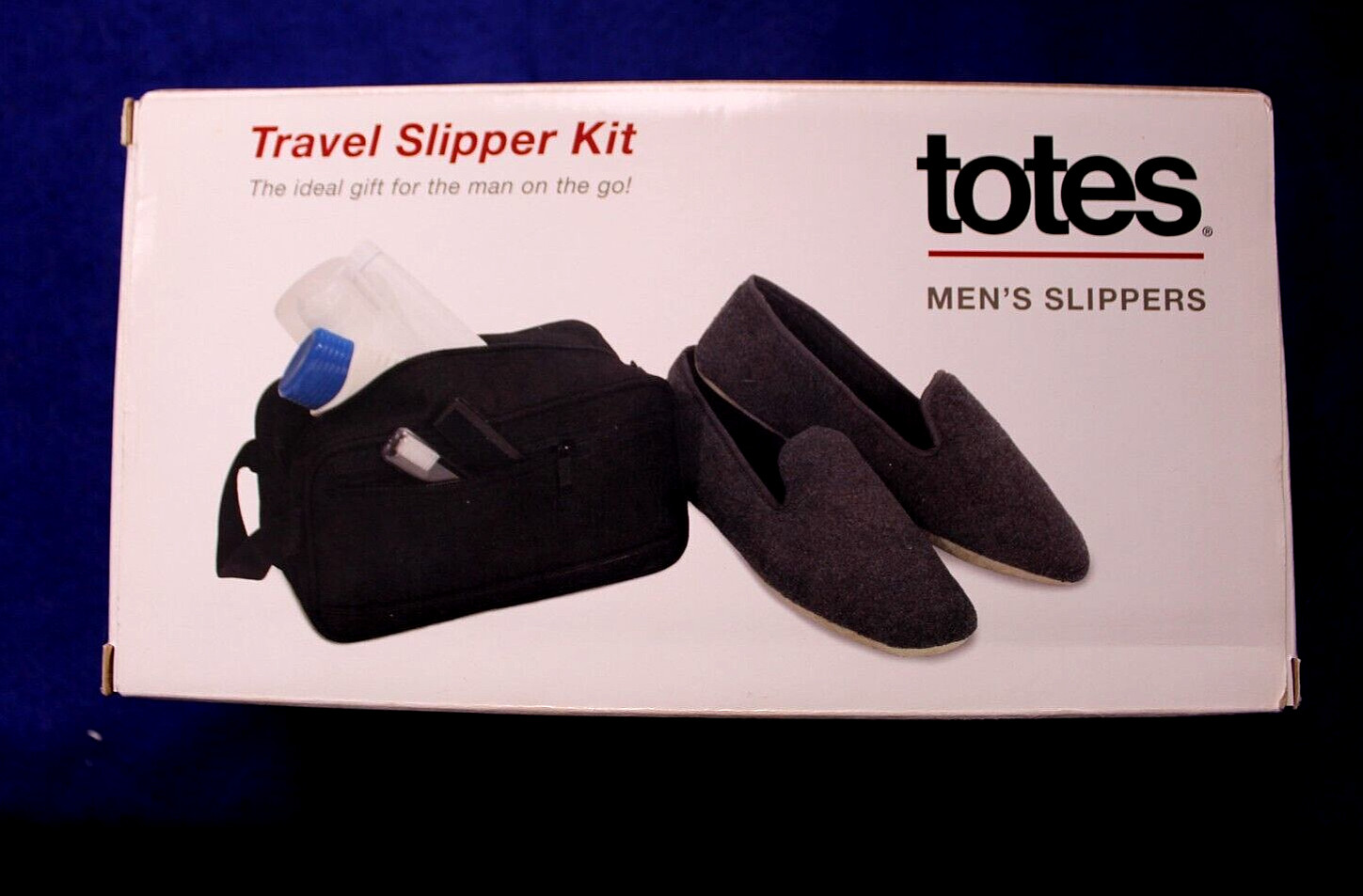 TOTES FLEECE TRAVEL SLIPPER AND TOILETRIES KIT men's size XL charcoal gray NIB
