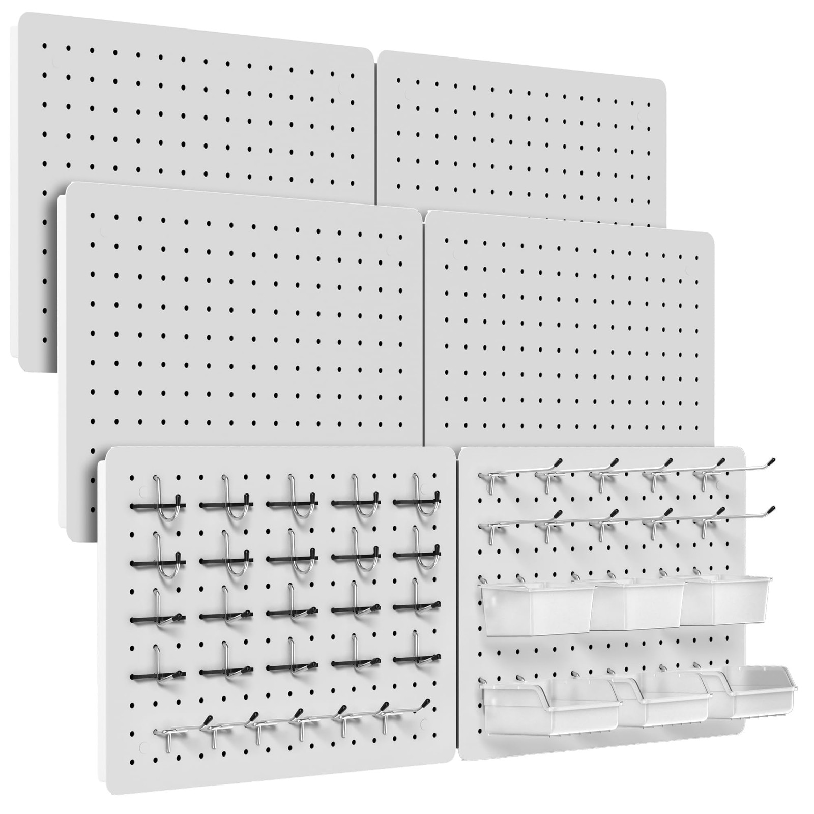 PHX Grove 6 Pack Metal Pegboard Panels with Hooks, Wall Organizer for Garage,...