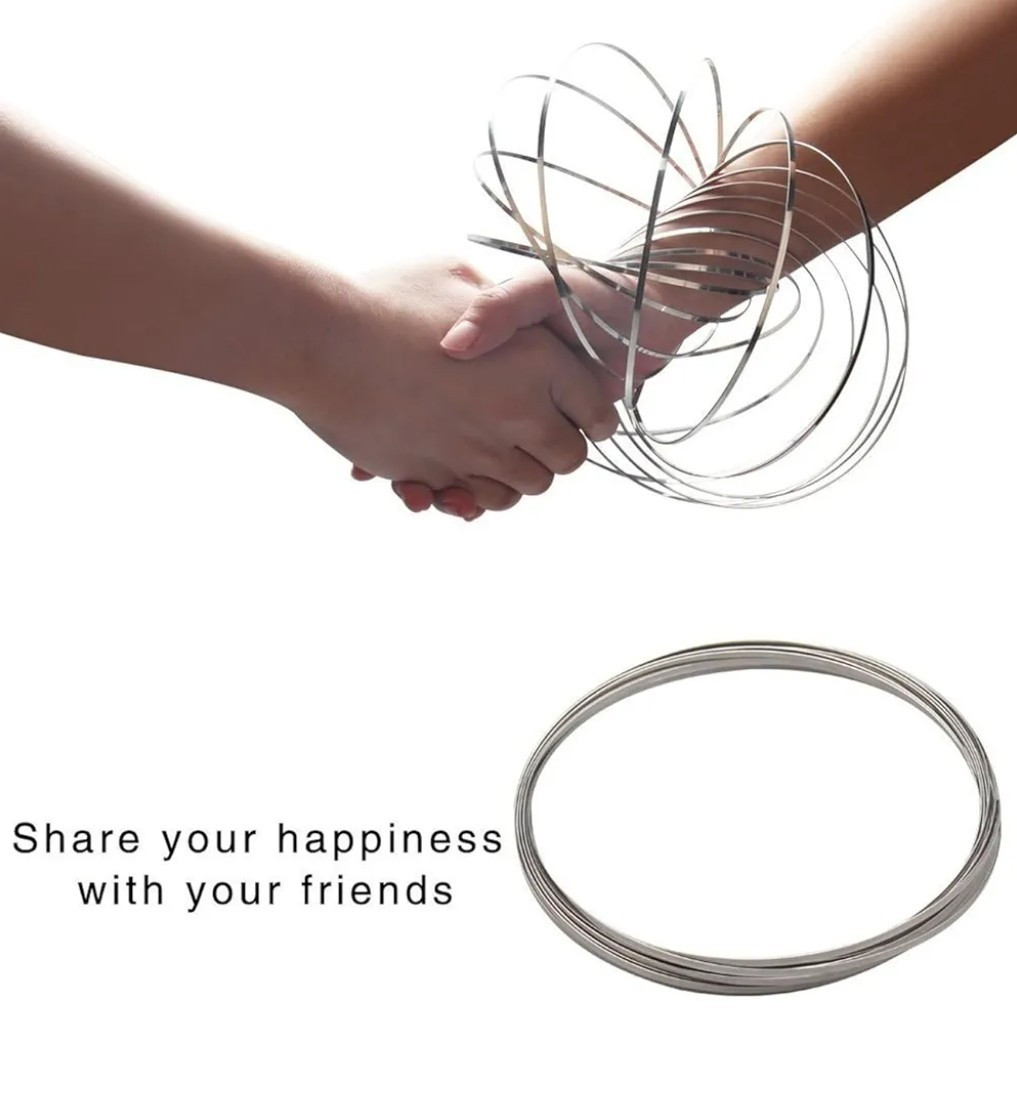 Kinetic Educational Spring Toy, Multi Sensory Interactive 3D Flow Ring Silver