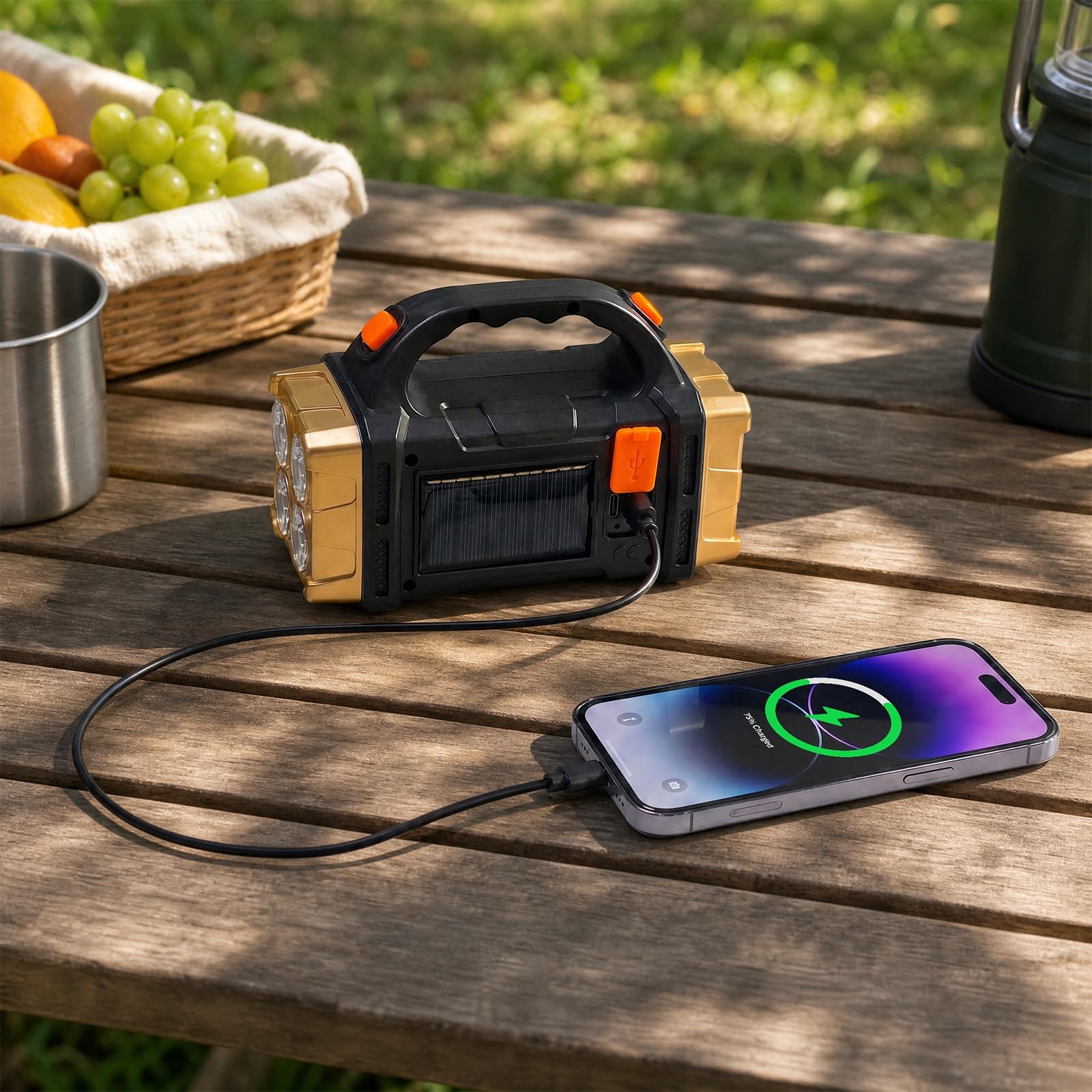 Solar Handheld Flashlight, 4 Lighting Modes Rechargeable LED Work Light, USB-...