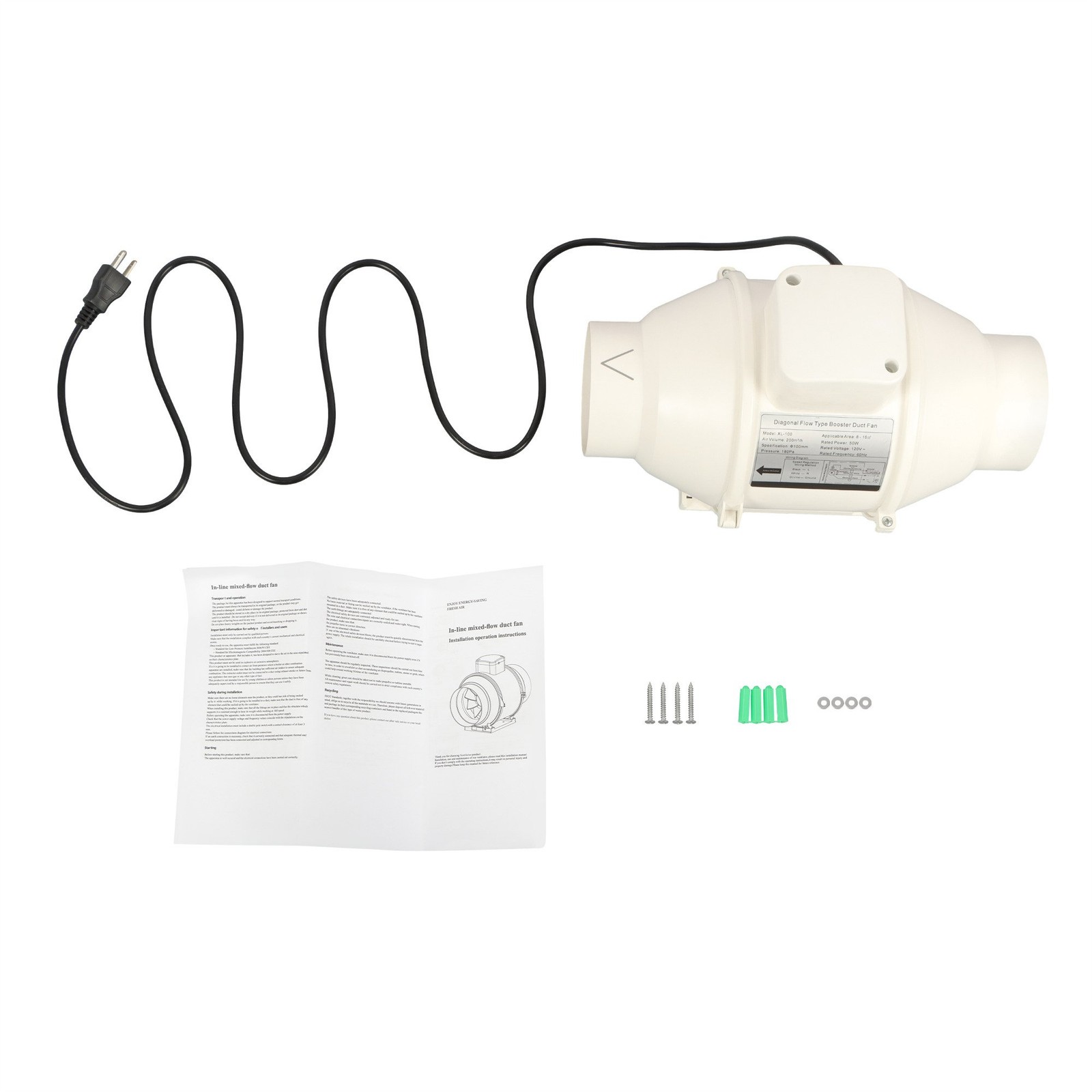 Inline Duct Fan 4 Inch 280 CFM Ventilation Exhaust Fan for Bathroom Grow Tent