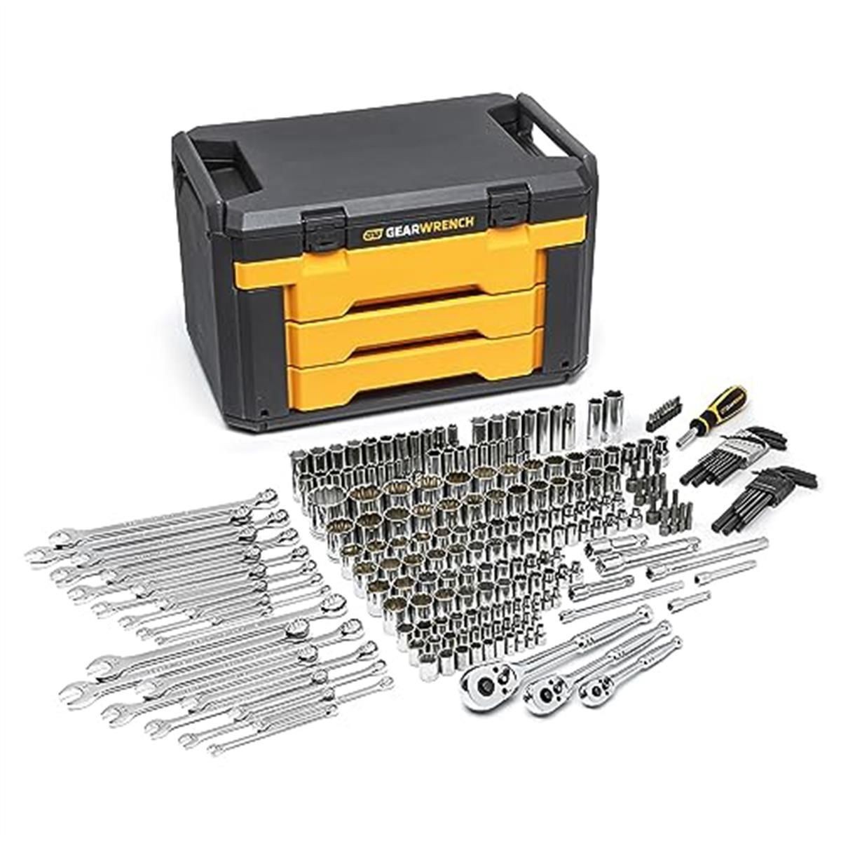 GearWrench 80942 239 Piece Mechanics Tool Set Inch 3 Drawer Storage Box