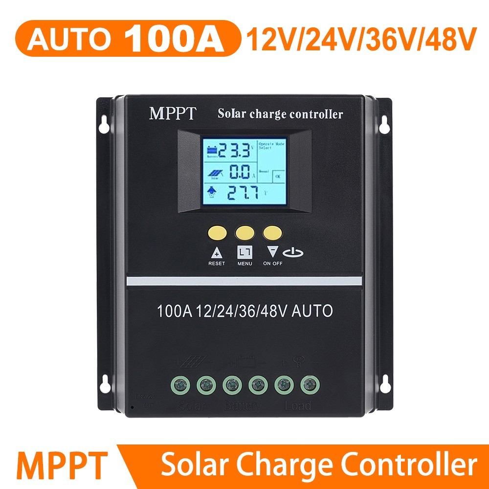 MPPT 12V/24V/36V/48V Solar Charge Controller Tools 100A LCD Dual USB