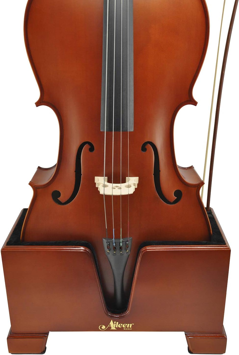 STC02 4/4 Full Size Burgundy Wooden Cello Box Stand, Black Premium Velvet Plush