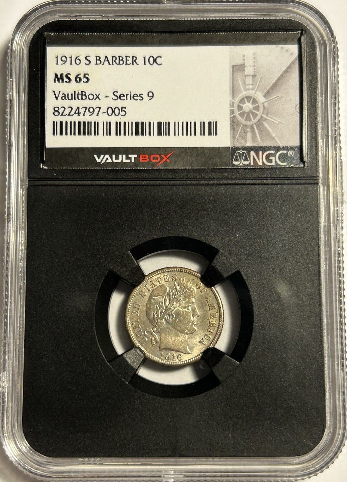 1916-S Barber Dime 10C - NGC MS65 Vaultbox Series 9