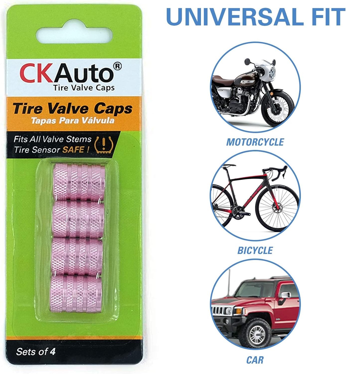 Tire Valve Stem Caps, Pink, 4 pcs/Pack, Anodized Aluminum Tire Valve Cap Set, Co