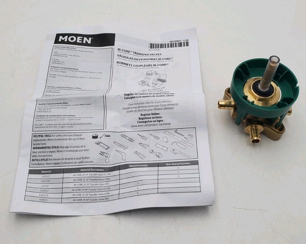 Moen U361X M-CORE 1/2" 3 or 6 Function Transfer Valve Crimp Ring PEX Connections
