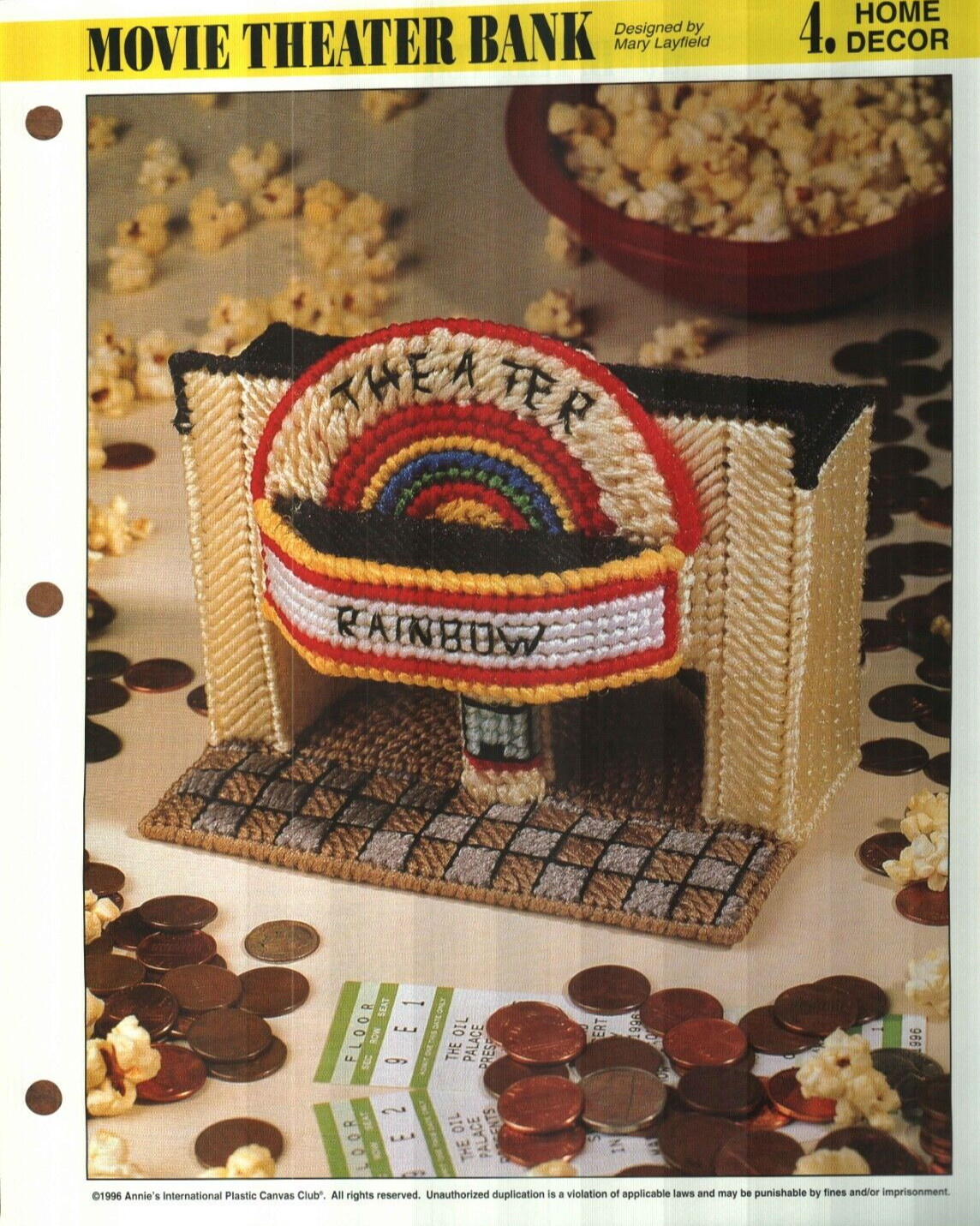 NEW MOVIE THEATER BANK ANNIE'S PLASTIC CANVAS PATTERN INSTRUCTIONS