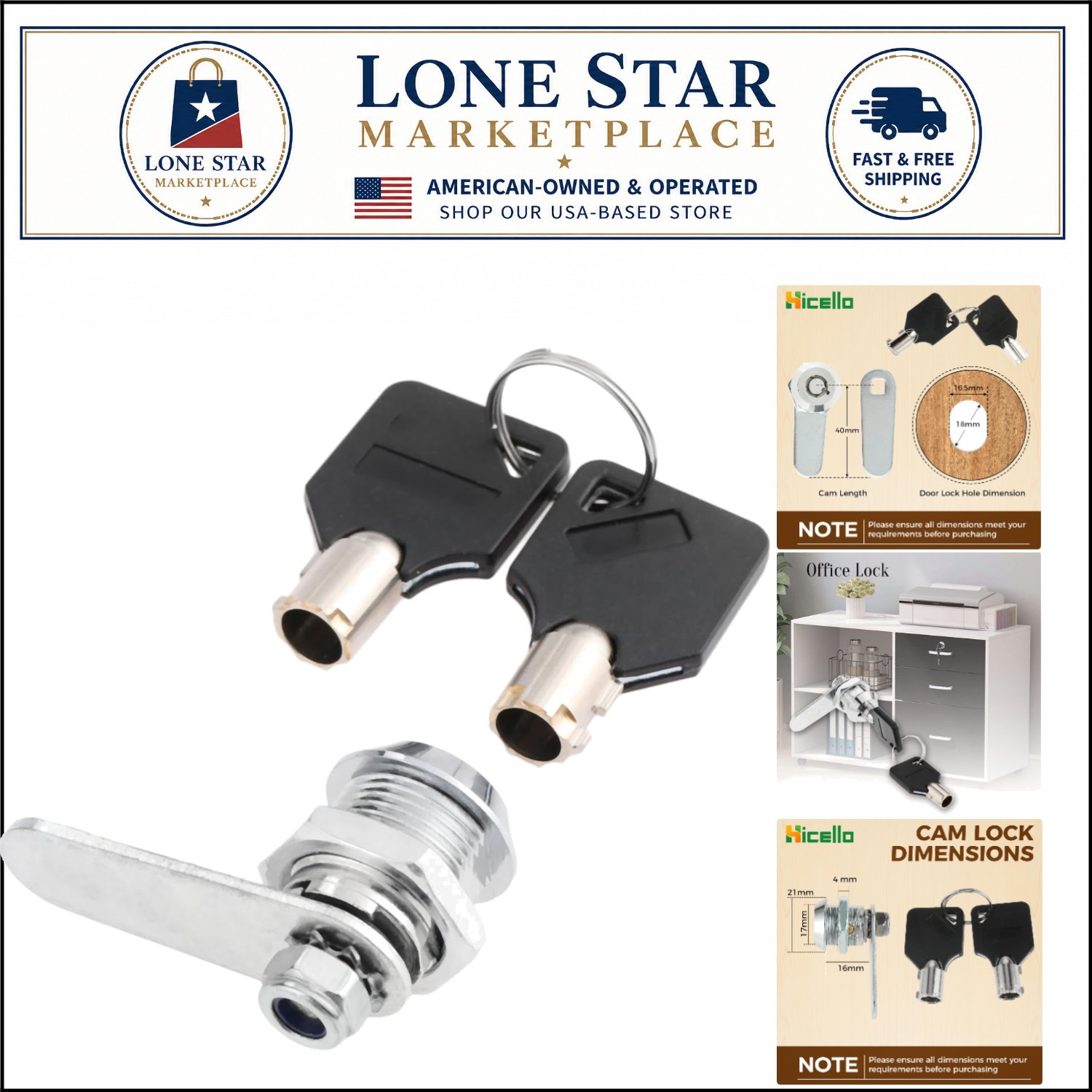 16mm Zinc Cam Lock - Versatile Tubular Design with 2 Keys for Enhanced Security