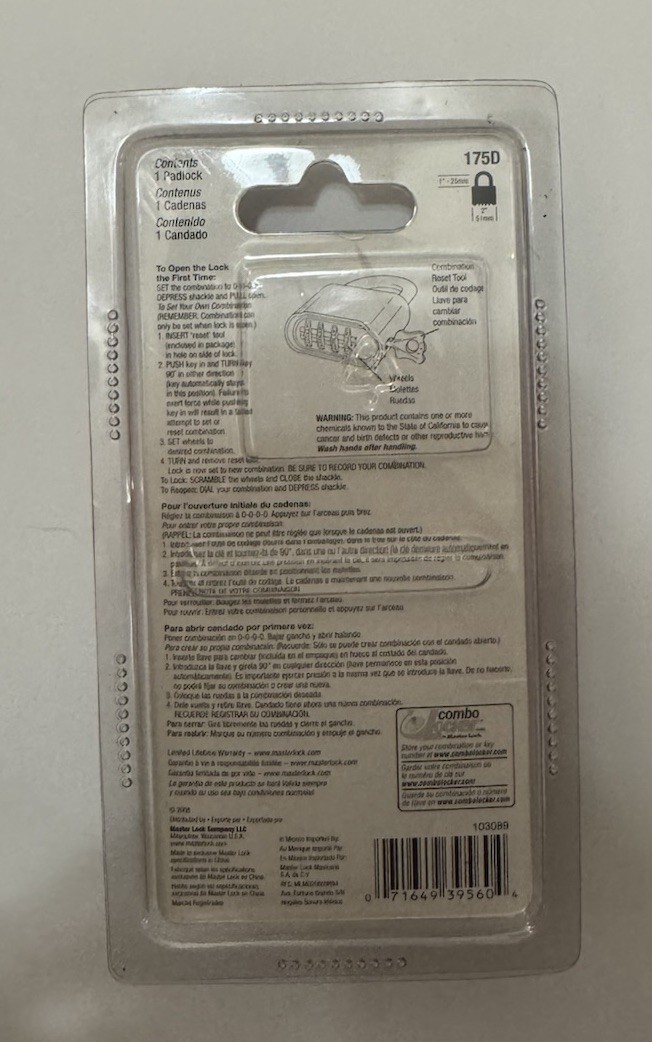 Master Lock 175D Set-your-own Combo Lock 1in Shackle