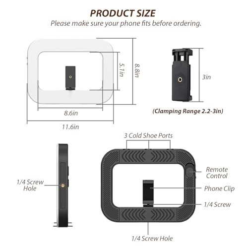 Smartphone Video Rig with Light, Handheld Ring Selfie Light Kit Mobile LED