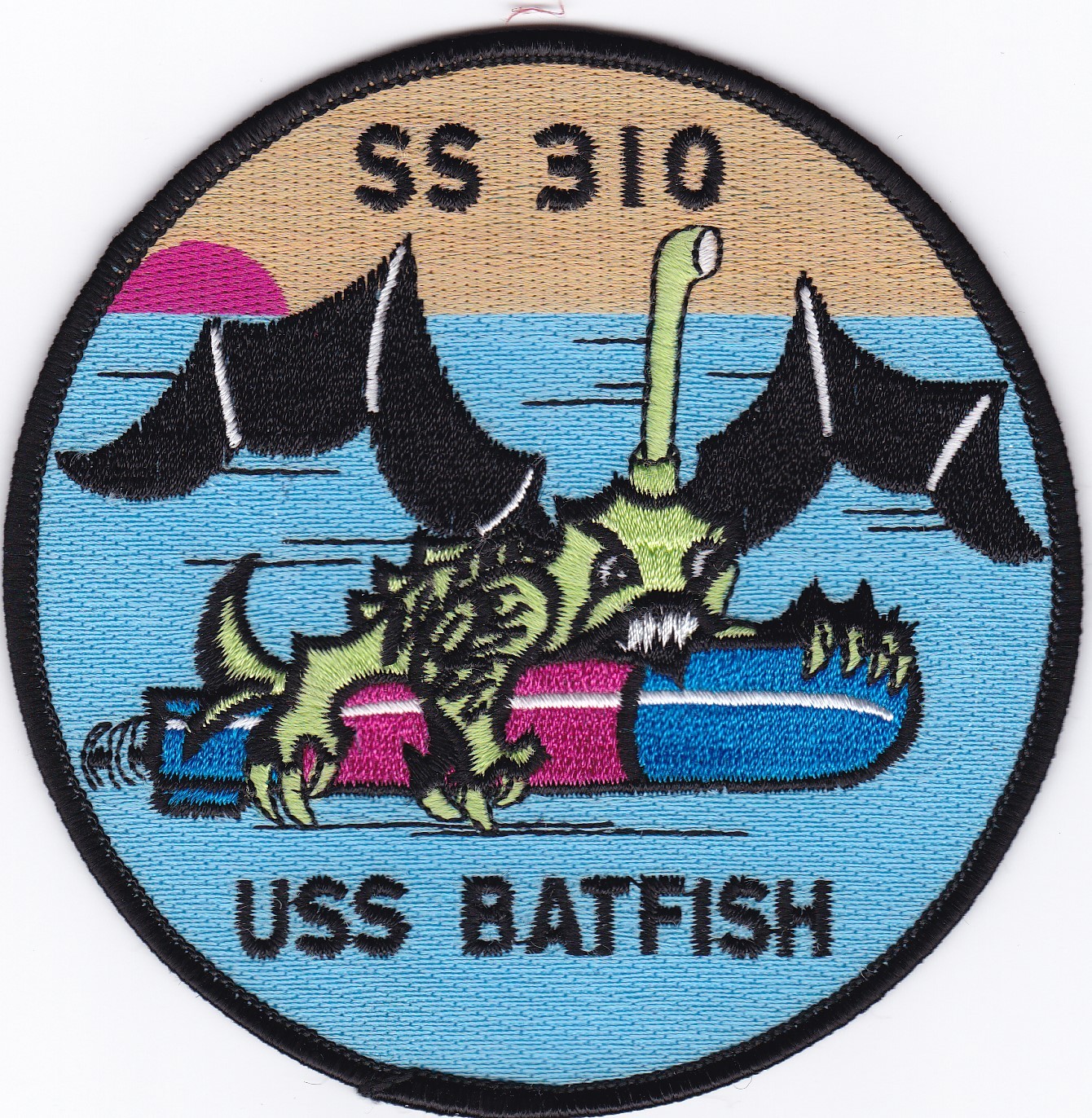 USS Batfish SS 310 - Winged Fish Riding Torpedo - Submarine - BC Patch - B690