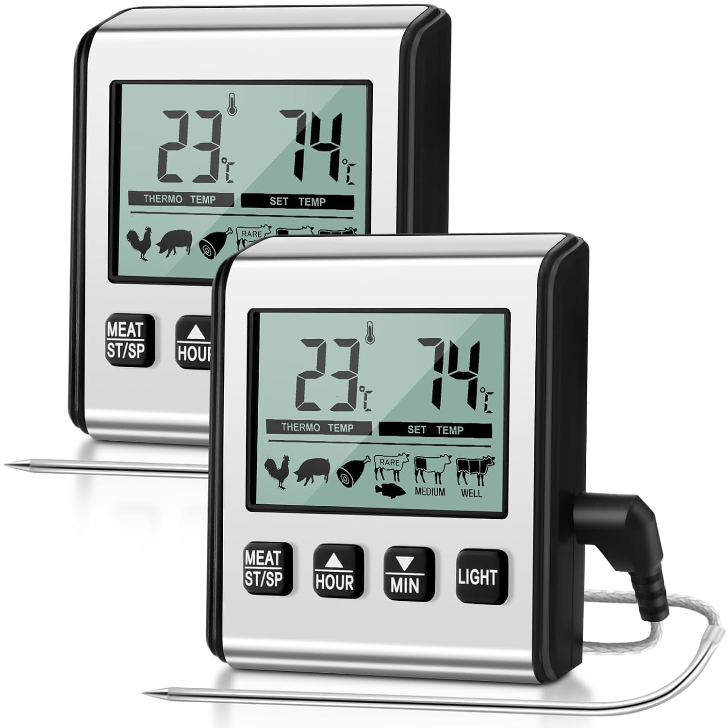 2 Pcs TP710 Digital Cooking Meat Thermometer, Large LCD Backlight Food Thermomet