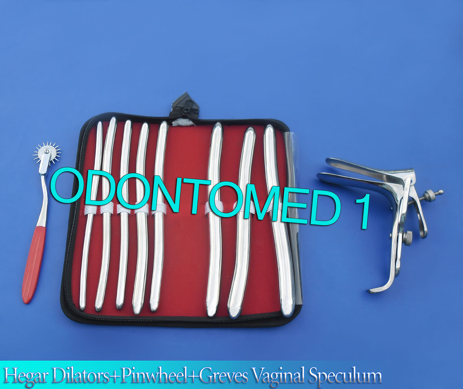HEGAR DILATOR SOUNDS 8 PCS+ RED PINWHEEL & GRAVES SPECULUM LARGE