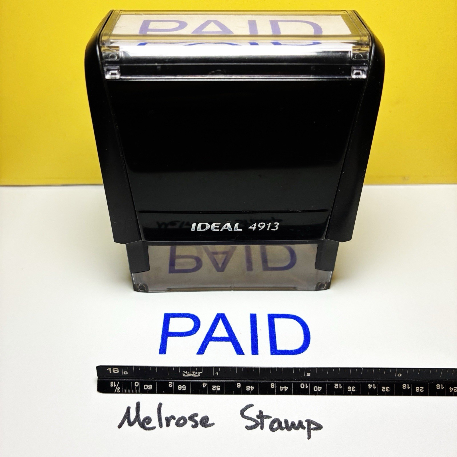 Paid Rubber Stamp Blue Ink Self Inking Ideal 4913