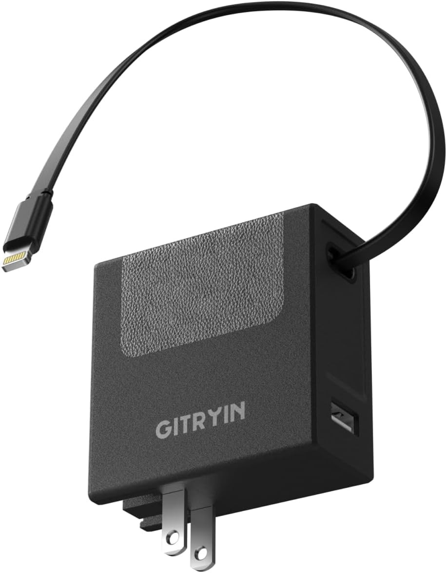 Portable Charger Block, Retractable Wall Charger, 40W PD Fast Charging Block wit