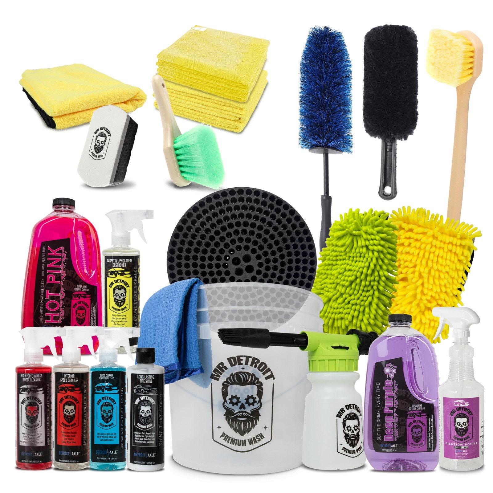 Mr. Detroit - 22pc Car Detailing Kit - Scratch-Free Wash, Wheel & Interior Care