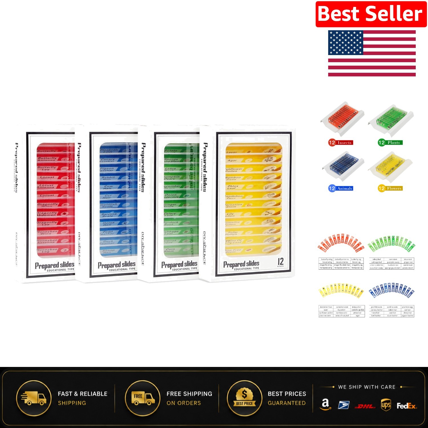 Kids' 48 Prepared Microscope Slides Set - Perfect for Classroom Science Learning