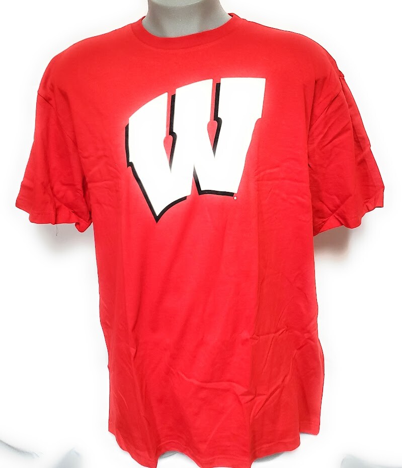 Mens Fanatics Univeristy of Wisconsin Badgers NCAA B&T Red Logo Tee T-Shirt Size