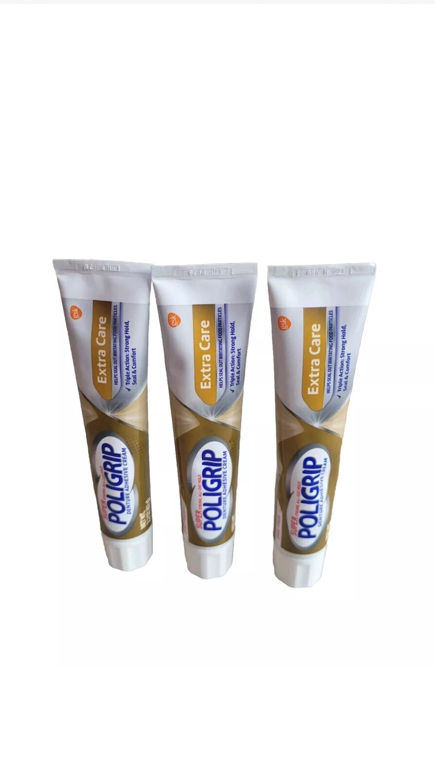 Poligrip Super EXTRA CARE Denture Adhesive Cream  2.2 Oz Exp:07/26 Pack Of 3