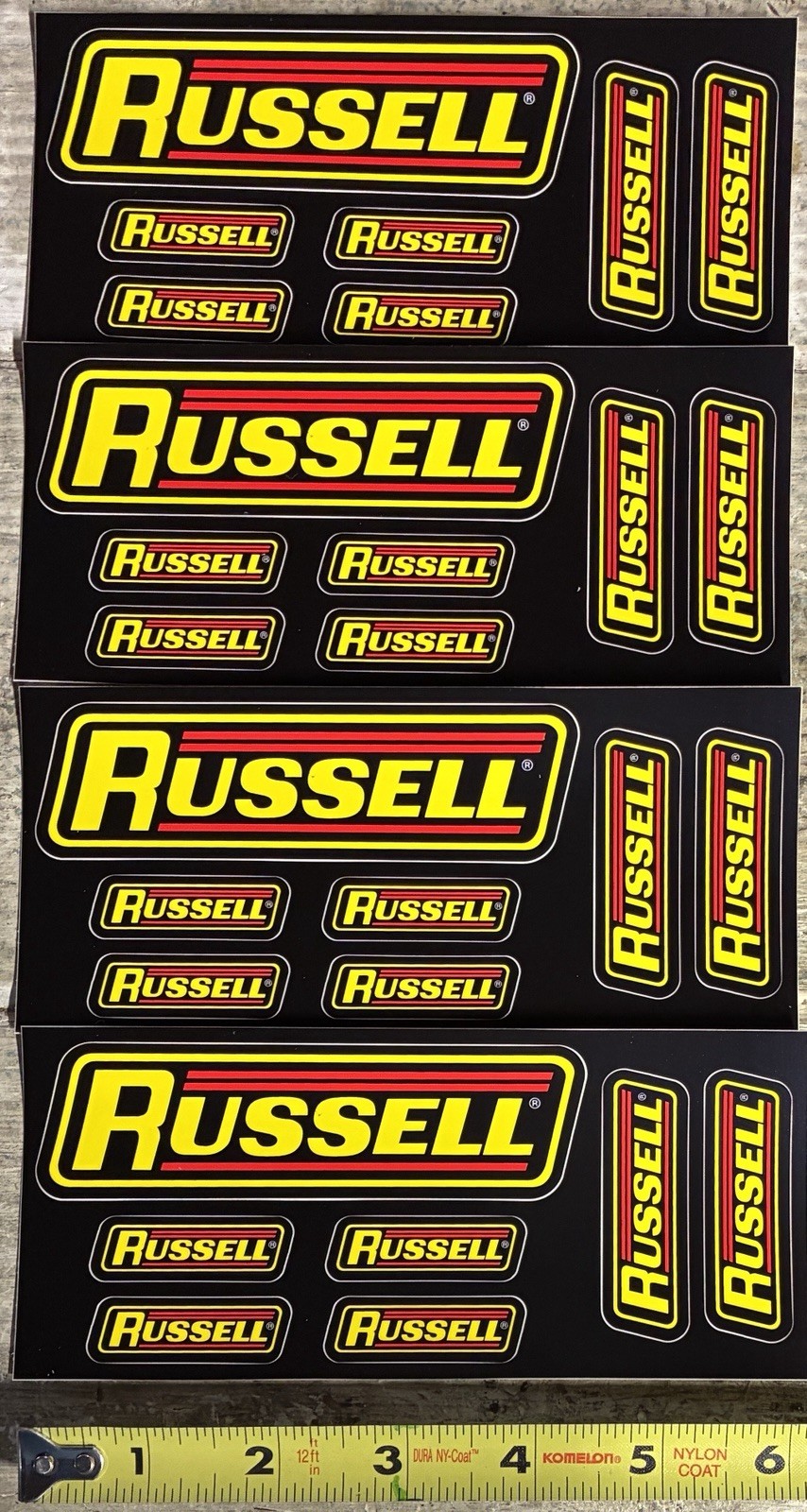 4 RUSSELL PERFORMANCE STICKER SHEET W/7 PER SHEET(28) RACING TOOL BOX NASCAR