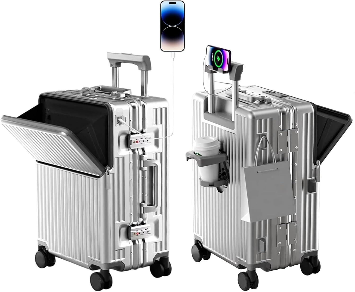 Zipperless Expandable Carry-On Luggage with Spinner Wheels - 22.4" Hardshell