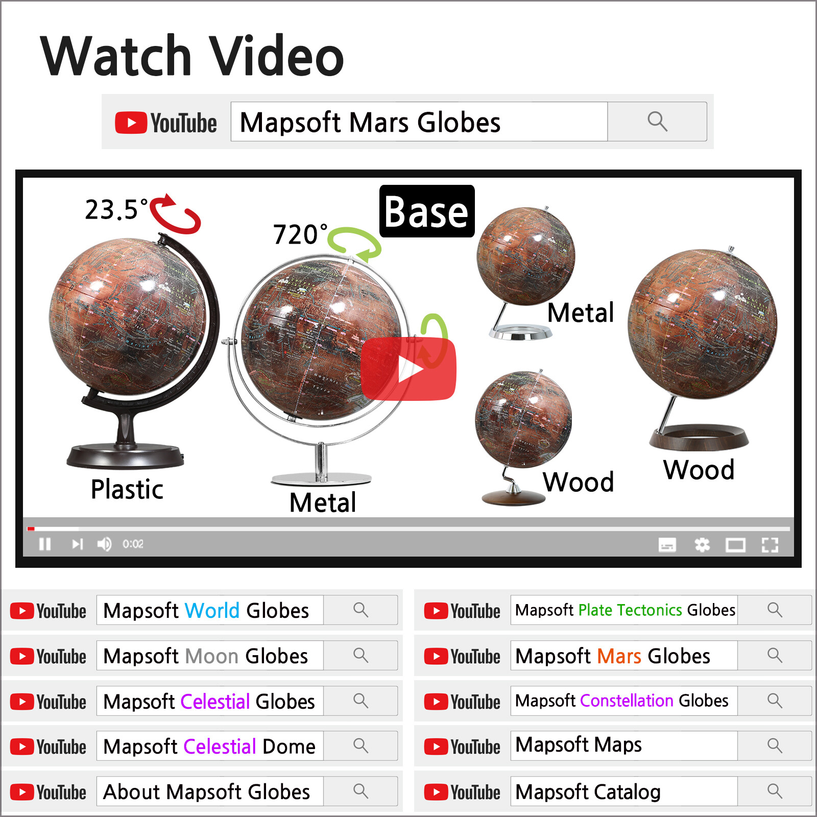 Mapsoft Explorer Mars Globe, 24cm/9.5", R-24, Red Planet, Mars Map, Marte Map