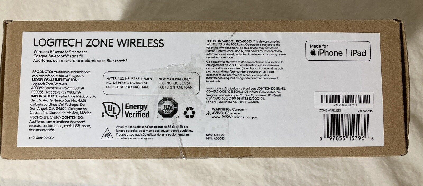 Logitech Zone Wireless Bluetooth Headset Compatible With iPhone & iPad.