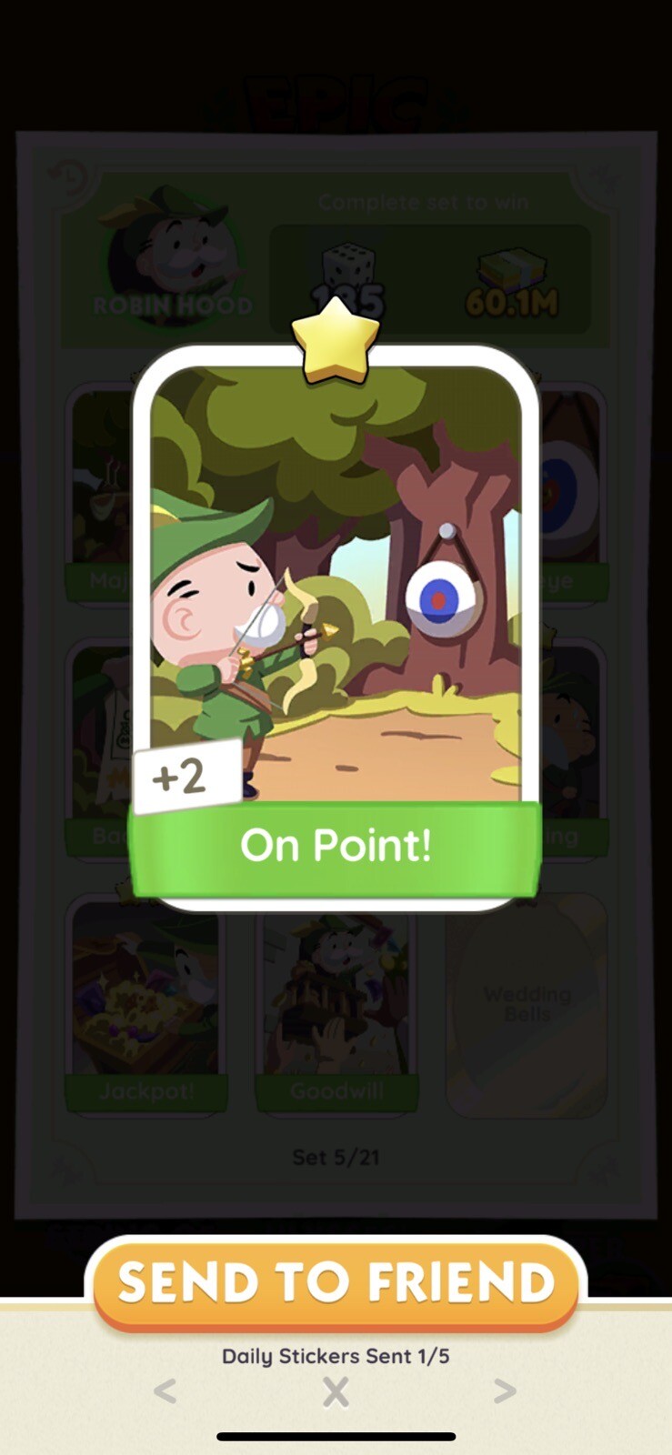 Monopoly GO Sticker - Set 5- On Point! 1⭐️ (Robin Hood)