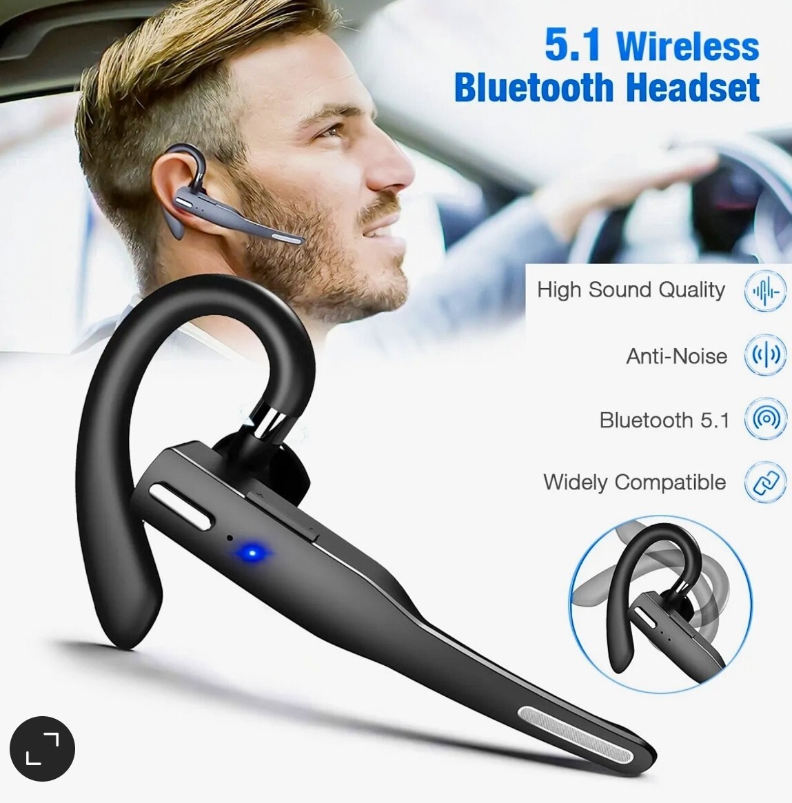 Bluetooth 5.0 Earpiece Wireless Headset Noise Cancelling Earbuds Driving Trucker