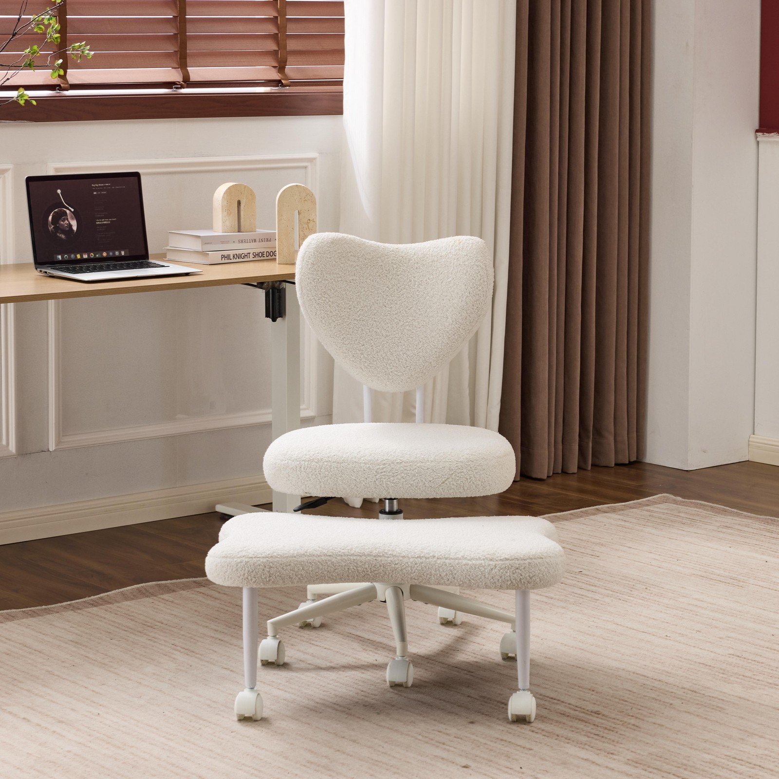 Beige Ergonomic Meditation Chair Cross Legged Seat with Lumbar Support forOffice