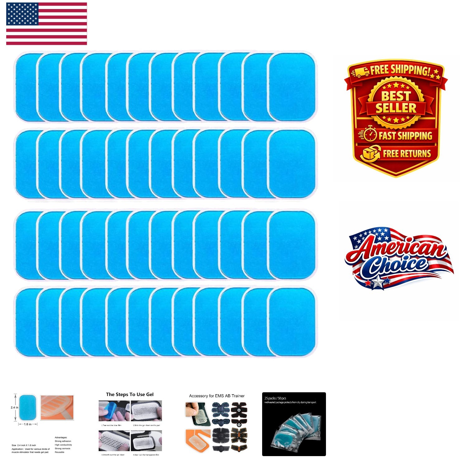 Lightweight 50 Pcs Gel Sheets for Ab Toner – Easy to Use Replacement Pads