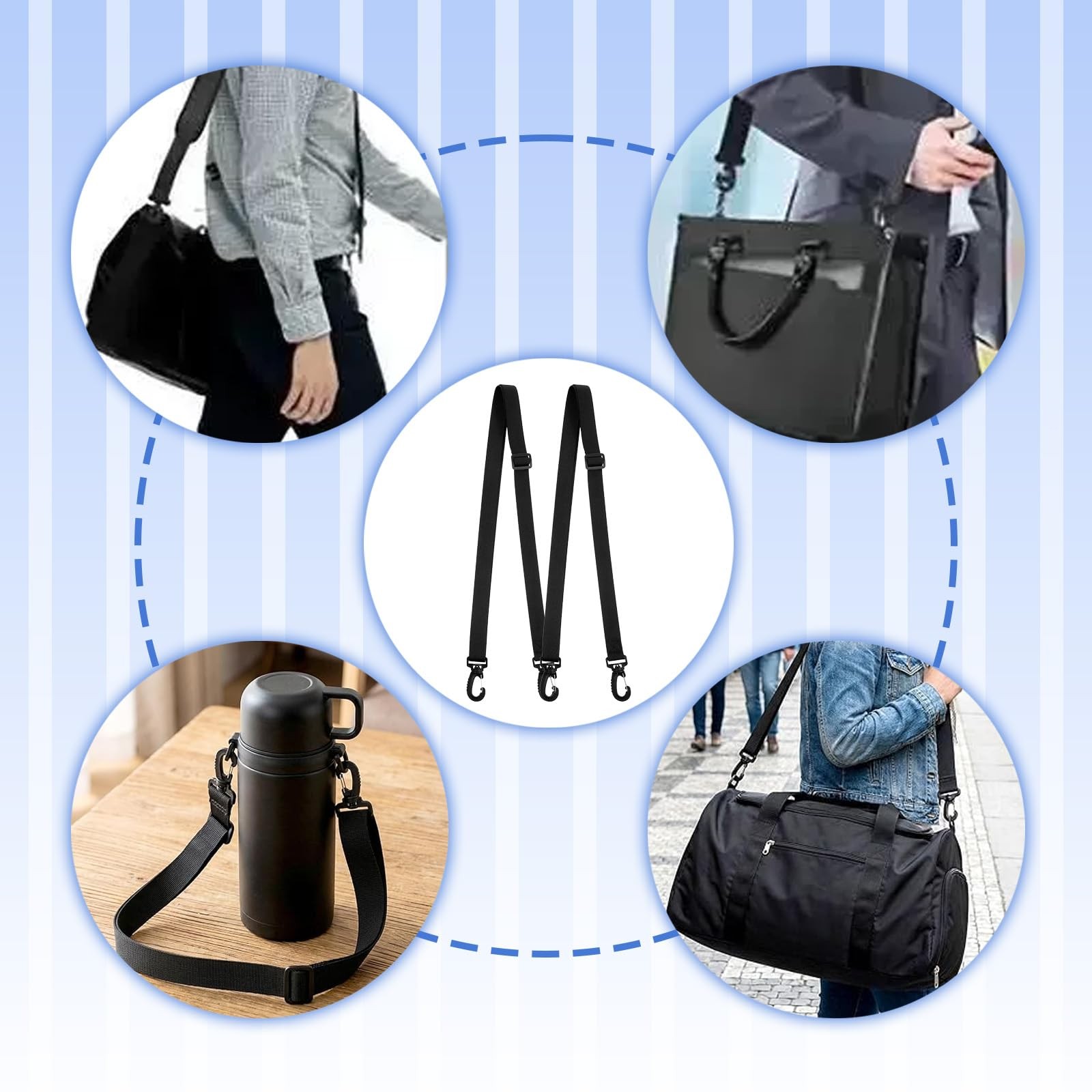 2pcs Fashionable Black Nylon Shoulder Bag Strap, Adjustable and Replaceable D