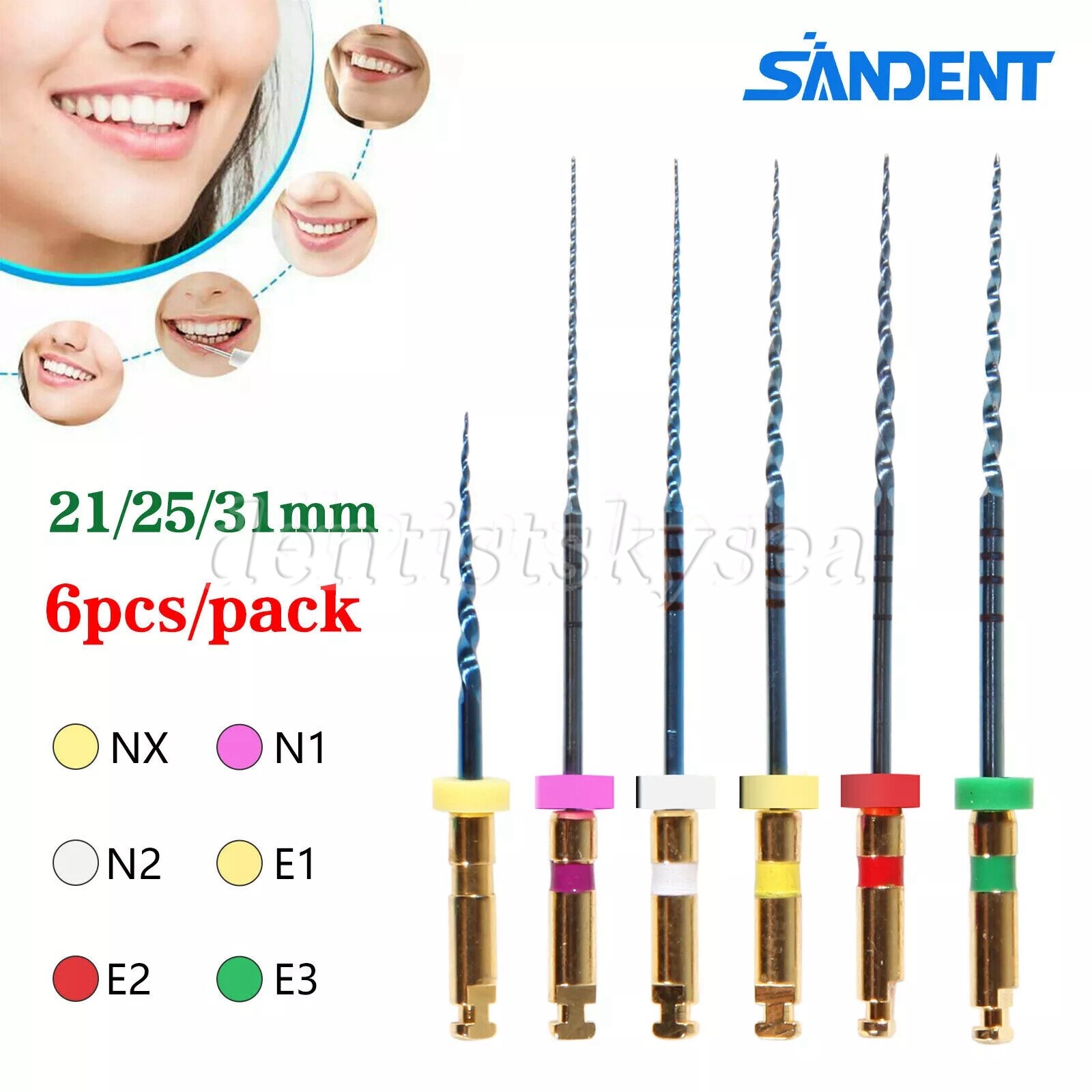 6pc Dental NiTi Super Rotary Files Heat Activated for Endodontic Endo Motor 3Siz