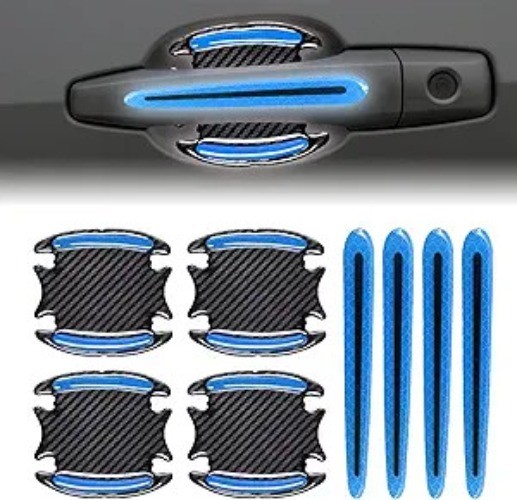 8Pcs 3D Door Handle Cup Protectors with Reflective Stripe, Anti-Sc Color: blue