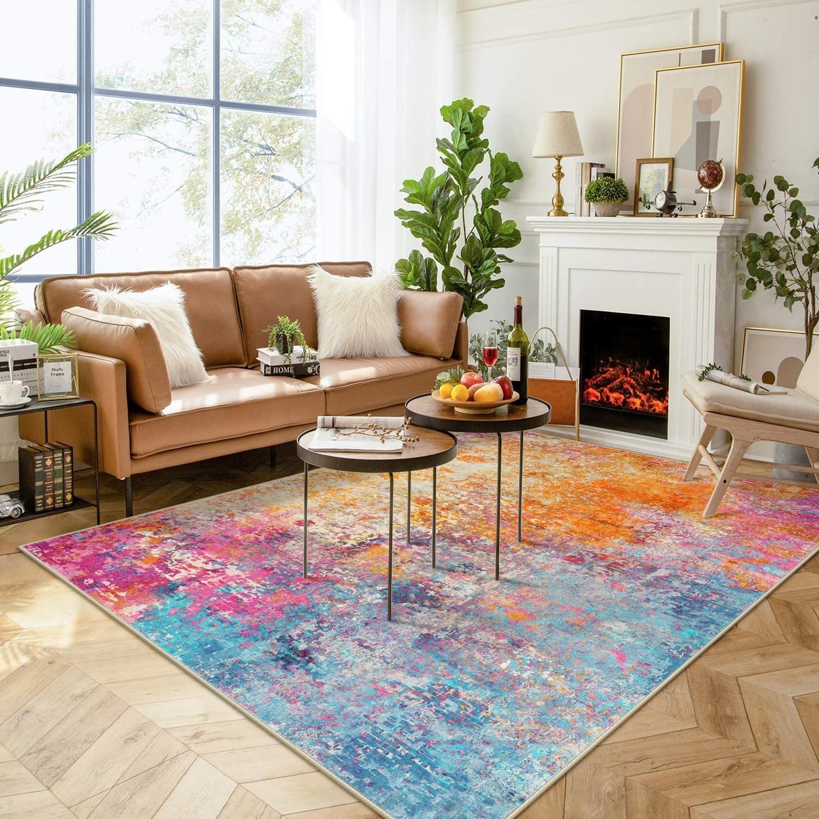 Lahome Modern Abstract Washable Living Room Rug, Colorful 8x10 Area Rugs for ...