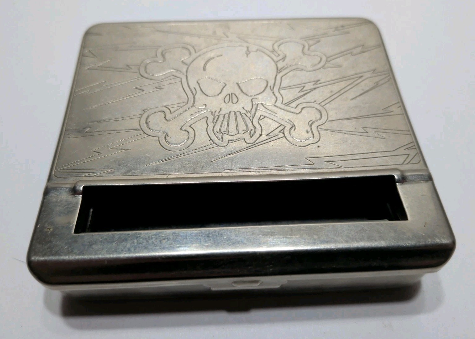 ✨USED✨Automatic Cigarette Rolling Machine Metal Box Cigarette Case SKULL etching