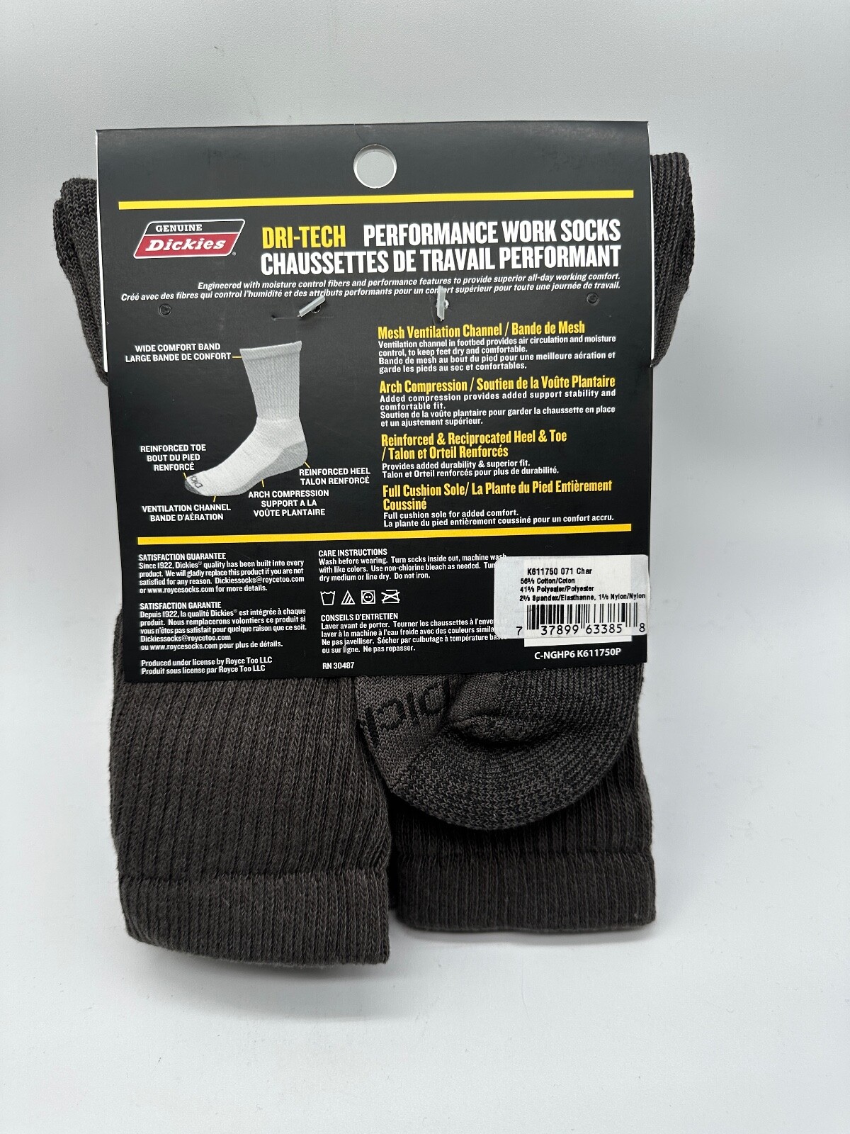 NEW 6 PAIR PACK DRI-TECH CREW GENUINE DICKIES MENS FLEX PERFORMANCE WORK SOCKS