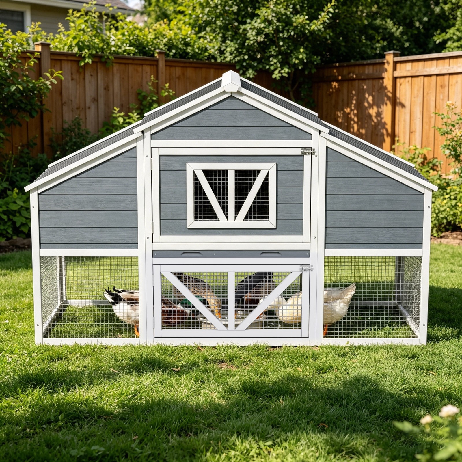 2 Story Duck Coop with 4 Nesting Boxes, Outdoor Predator Proof Duck House 66.2"
