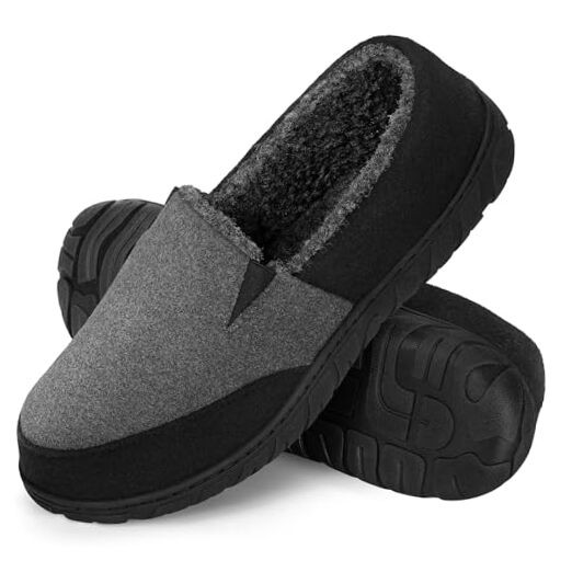 Men's Moccasin Slippers, Warm Fuzzy Comfy Wool-blend Loafer House 9 Dark Grey