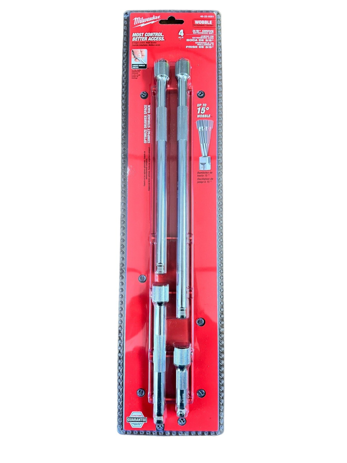 Milwaukee Tools 48-22-9351 4pc 3/8" Inch Drive Chrome Wobble Extension Set