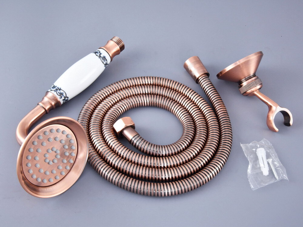 Red Copper Bathroom Shower Hand Spray Shower Head + 59"(1.5M) Hose+Wall Bracket