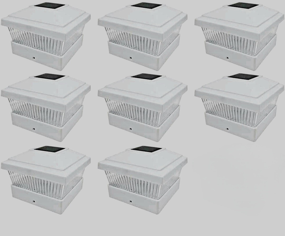 iGlow 8 Pack White Outdoor Garden 5 x 5 Solar LED Post Deck Cap Square Fence...
