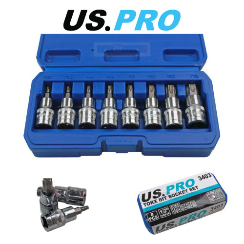 US PRO Tools 8 Piece 1/2" Drive Torx / Star Bit Socket Set T27 - T70 3403