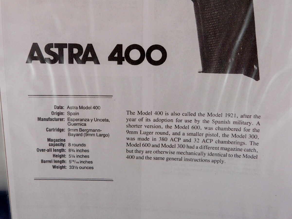 ASTRA 400 9mm HAND GUN BREAK DOWN INSTRUCTION KIT