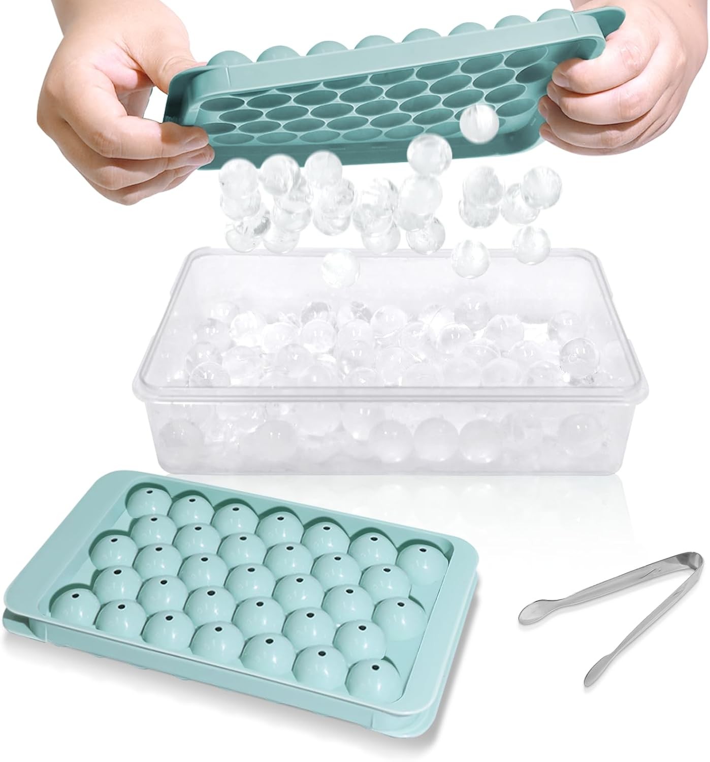 WIBIMEN Round ice cube trays with lids (1 inch - 2 pieces, blue)