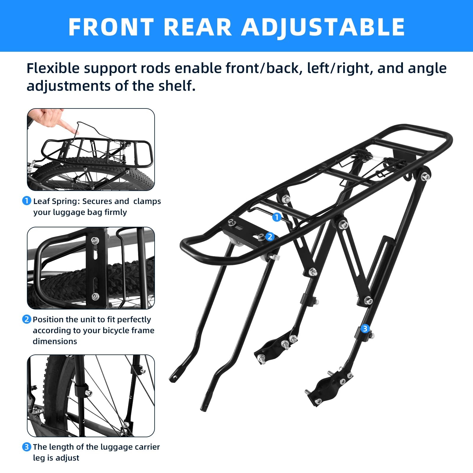 2025 Upgraded Generies Biking Universal Adjustable Bike Rear Rack, Bike Carri...